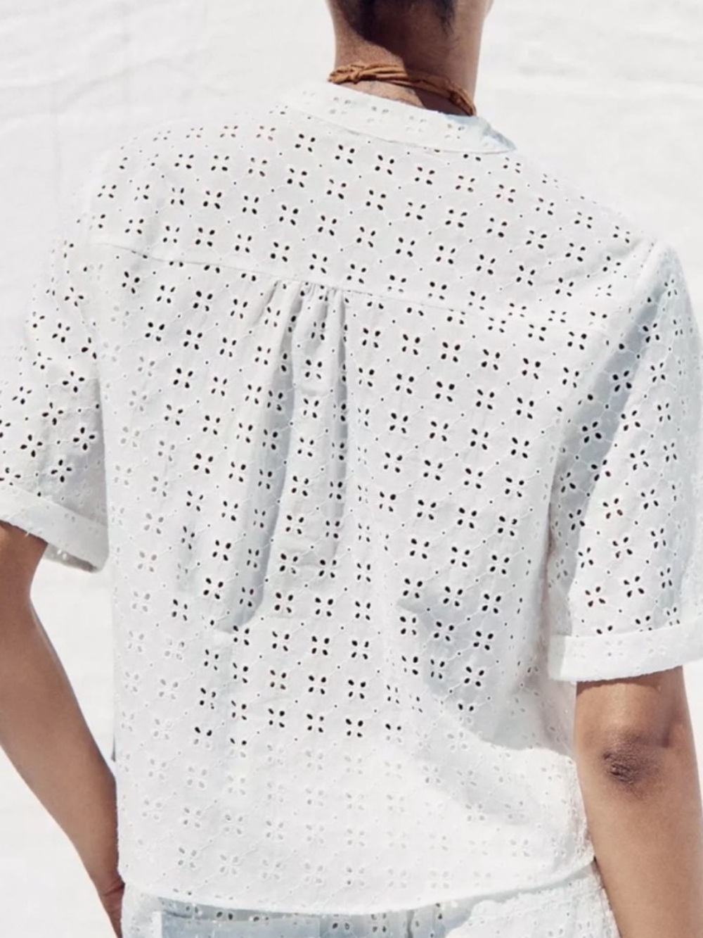 NWT Zara Short Sleeve White Eyelet Embroidered Button Down Shirt Size M - Picture 12 of 12